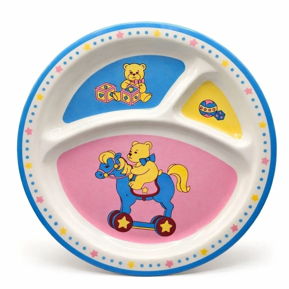 Vintage Kids Divided Plate Teddy Bear Taiwan Melamine Baby Tray 80s 90s Cottage